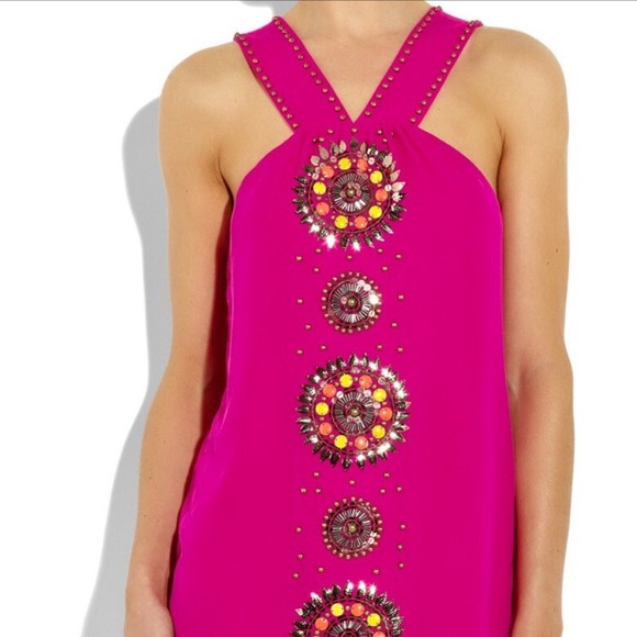 Tibi Pink Sequin Beaded Medallion Silk Dress - Picture 4 of 8